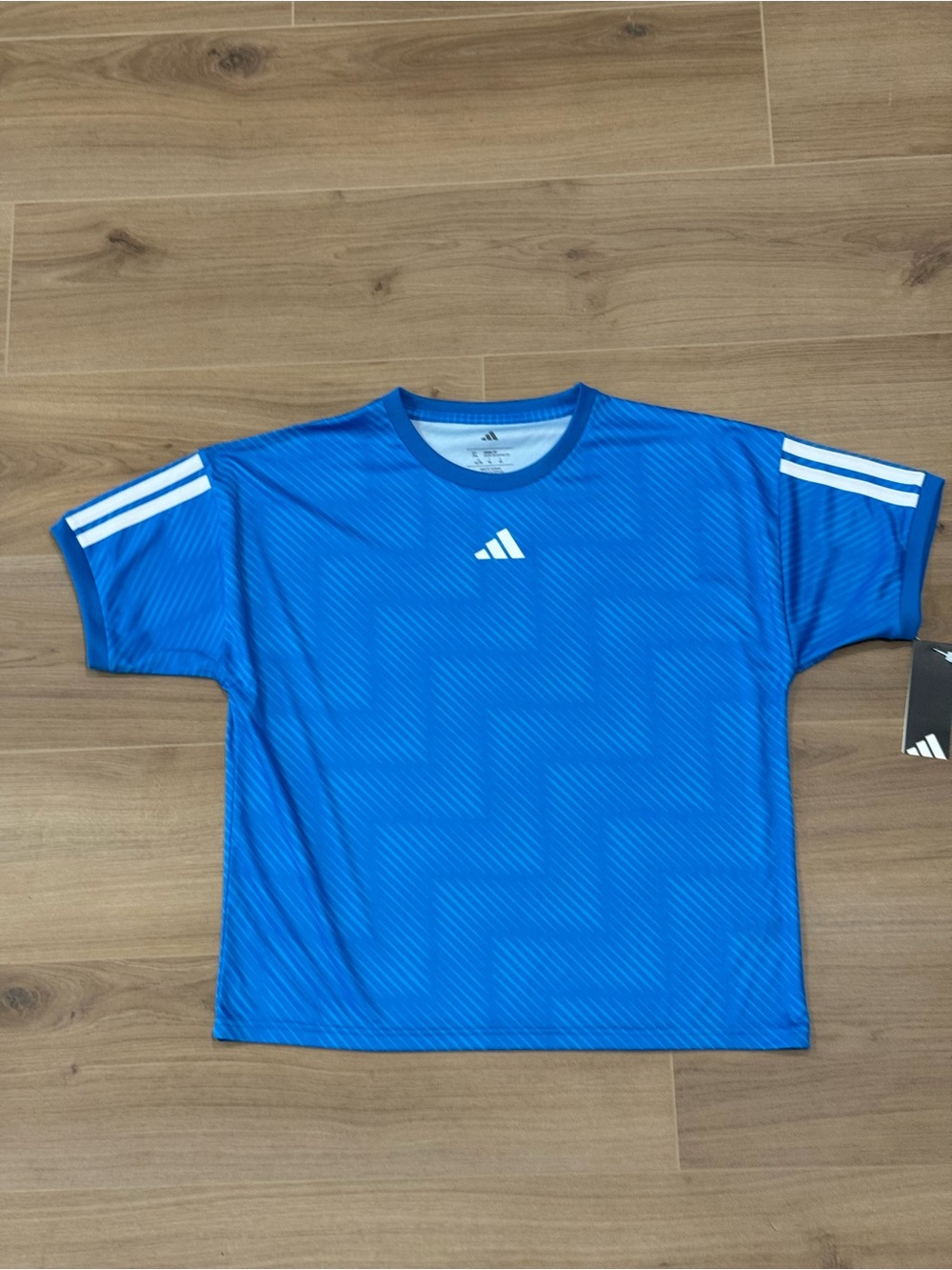 adidas Blue Short-Sleeve Athletic Jersey with White Stripes